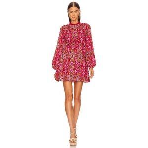 AMUR Codi Floral Long Sleeve Minidress In Rosewood Kaleidoscope Paisley